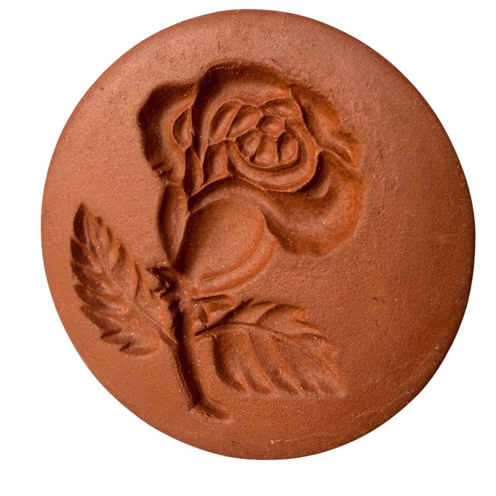 Foxcroft Vintage Terra Cotta Cookie Stamp Rose Floral Pottery Shortbread Mold